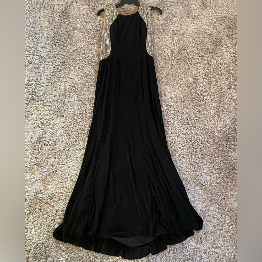 Black & beige mesh dress with silver beads